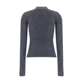 Ganni Gray Merino Wool Polo Shirt